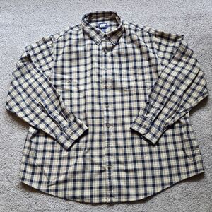 Lands' End Mens Navy & Tan Plaid Long Sleeve 100% Cotton Flannel Shirt Size 2XLT